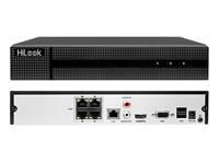 HiLook 4CH 1U PoE NVR H2.65+ 8MP/6MP/5MP/4MP/3MP/1080p/UXGA/720p/VGA/4CIF/DCIF/2CIF/CIF/QCIF, 1 SATA Iinterface (up to 8TB Capacity), 1xRJ45 10/100Mbps, 2×USB2.0, VGA, HDMI Video Output at up to 4K Resolution, 48VDC 1.35A [HLK NVR-104MH-C/4P]