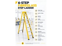 Academy Fibre Glass Step Ladder 6 step - Light Weight - Non Conductive - Anti Slip Steps [STEP LADDER  F7616]