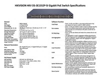 Hikvision Smart Managed 48-Port Gigabit PoE Switch, 2 × Gigabit SFP Uplink Ports, 2 x Gigabit RJ45 Ports, IEEE 802.3af, IEEE 802.3at, PoE Power Budget:470W, PSU:100~240VAC MAX:5A 500W, 104Gbps, Up to 300m Transmission, Surge Protection:6KV [HKV DS-3E1552P-SI]