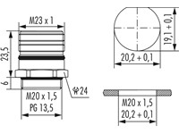 Circular Connector M23 Signal Panel Jam Nut Housing Male Thread. Front Mounting. With Anti-Vibrating O Ring [7420000000]