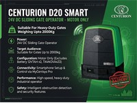 D20 Smart 24V DC Sliding Gate Operator - 2000kg - Motor only (Excluding Battery 12V7AH x2, TX4NOVA433) [CEN GATE MOTOR D20 SMART]