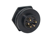 Mini-Con-X 5-position Panel Mount Pin Connector with Contact Size #20 Gold plated PC Tail style Pins and Standard Panel Mount Backshell with epoxy [7281-5PG-3ES]