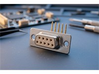 9 way Female D-Sub Connector with PCB Right Angle termination and ( 9.4mm) Machined Pins and without Mounting Brackets [DE9S1A0N]