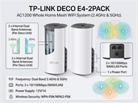 TP-LINK AC1200 Whole Home Mesh WIFI System 2.4GHz & 5GHz, 2 PORTS 10/100Mbps WAN/LAN Ports, 1 Power Port, 2 x Internal Dual Band Antennas Per Deco Unit, WPA-PSK/WPA2-PSK, 12V1A, [TP-LINK DECOE4-2PACK]