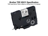Brother TZE Heat Shrink Tube in Black on White 6mm (1.5 metres) [BRH TZE HS211]