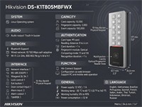 Hikvision Access Control Terminal, WiFi 2.4Ghz, Operating System:Linux, Bluetooth Support, RS485, Wiegand 26/34, Card:10 000, Fingerprint:3000, Event Capacity:100 000, Built-in Card Reader for M1 Card, Network Interfacex1, 12VDC1A, IP68 [HKV DS-K1T805MBFWX]