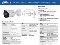 Dahua Wiz Sense 2MP Bullet IP Camera, 2.8mm Lens, Fixed, 30m IR, Smart Dual Illumination, 1/28” CMOS image sensor, Built-in MIC, (1920 × 1080)@25/30fps, IP67, 12V DC, 166.2 mm × Φ70 mm, 0.59kg [DHA IPC-HFW2249SSIL 2.8MM]