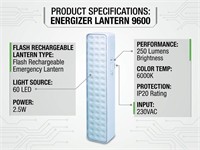 Flash Rechargeable Emergency Lantern 60 LED 2.5W 250 Lumens 6000K IP20 230VAC [FLSH OJ-7260]