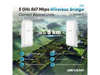 Hikvision Outdoor Wireless Bridge Kit, 5Ghz 867Mbps 5km, Antenna Gain:12dBi, WPA2-PSK, 2x10/100 Mbps RJ45 Ports, PoE Distance:100m, Auto/Manual Selection, Channel Width:20/40/80MHz, 48V PoE/12~24VDC [HKV DS-3WF02-5AC/D]