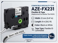 Brother Compatible, TZE Flexible Tape Black on White 12mm (8 Metres) [AZE-FX231]