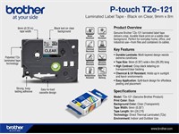 Brother TZE Black on Clear Tape 9mm (8metres) [BRH TZE 121]