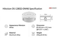 Hikvision Junction Box for Dome Cameras. Indoor/Outdoor, Hikvision White, Aluminium Alloy Material; 150x120×37.2mm [HKV DS-1280ZJ-DM46]
