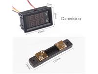 DUAL DIGITAL DC AMP/VOLT PANEL METER WITH SHUNT. 0-100A RED/0-100V BLUE-3 DIGIT X2  0.28IN LED DISPLAY. POWER SUPPLY: 4.5V-30V.  OD48X29X21MM [DPM/BMT DIG DUAL 100V 100A RD/BU]