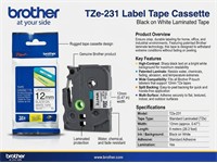 Brother TZE in Black on White tape 12mm (8metres) [BRH TZE 231]