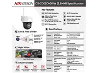 Hikvision Fixed Outdoor IR WIFI Stand Alone PT Network Camera 4MP 2.8mm Lens , 30m IR , 1/2.9" CMOS , Built-in Microphone & Speaker , Support Human & Vehicle Detection & Auto-Tracking Lite , 1xRJ45 10M/100M , WDR , WPA-PSK/WPA2-PSK , ONVIF, SDK , 12VDC/1A [HKV DS-2DE2C400IWG/W (2.8MM)]