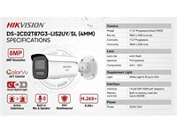 Hikvision ColorVu Smart Hybrid Light Fixed Bullet Network Camera 8MP 4mm Lens, 60m IR, 1/1.8" CMOS, CBR/VBR, WDR130dB, ONVIF, Built-in Microphone, 1xRJ45 10M/100M, 12VDC 1.41A, PoE:IEEE 802.3at, 24/7 Vivid Colour Images, BLC/HLC/3D DNR, IP67 [HKV DS-2CD2T87G3-LIS2UY/SL (4MM)]