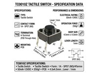 Tactile Switch • Form : 1A - SPST (NO)/4Termn • 50mA-12VDC • 250gf • PCB • 4.5x4.5mm , Lever : 1mm [TC0010Z]