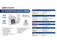 Hikvision ColorVu Turret Network Camera 8MP 4mm Lens, Upto 30m, 2×1/1.8" Progressive Scan CMOS, 5120×1440, 32Kbps to 16Mbps, WDR, 1XRJ45 10M/100M Self-adaptive Ethernet Port, Pan: -30°~30°, Tilt:-75°~75°, H.264/H.265, Upto 512GB Card Slot, IP67 [HKV DS-2CD2387G2P-LSU/SL (4MM)]
