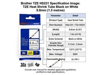 Brother TZE Heat Shrink Tube Black on White 8.8mm (1.5 metres) [BRH TZE HS221]