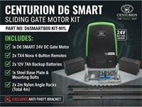 Centurion D6 Smart Gate Motor Kit - Includes: 2X4 Button Remotes - 2X12V7AH Batteries - Base Plate & 2X2M Nylon Racks, Excludes Anti-Theft Bracket [CEN D6SMARTB00 KIT-NYL]