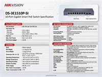 Hikvision Smart Managed 8-Port Gigabit PoE Switch, 2 × Gigabit Fiber Optical Ports, IEEE 802.3af, IEEE 802.3at, PoE Power Budget:110W, PSU:48VDC, 2.5A Max Power:120W, 20Gbps, Up to 300m Transmission, Port Type:RJ45 port, Full Duplex, MDI/MDI-X [HKV DS-3E1510P-SI]