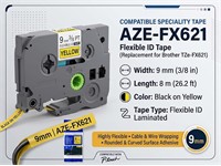 Brother Compatible, TZE Flexible Tape Black on Yellow 9mm ( 8 Metres) [AZE-FX621]