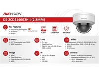Hikvision AcuSense Fixed Dome Camera, 4MP 2.8mm Lens, Upto 30m IR , 1/3" Progressive Scan CMOS , Max Res:2688×1520, H.265+, WDR:120dB, BLC, HLC, 3D DNR, 1RJ45 10M/100M, Video Bit Rate:32 Kbp~8Mbps, Motion Detection, Built-in Memory Card Slot 512G [HKV DS-2CD2146G2H-I (2.8MM)]