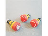 Emergency Push Button 25mm Round ROT-REL 1 N/O-N/C Plug 12V LED IP65 [PBME25TRP-L12-65]