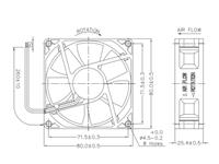 Fan 80 x 80 x 25mm 12VDC 3 Wire Dual Ball Bearing AF=25.54(CFM) 2000RPM 0.09A 22.2DBA Jamicon [FANDC012080-25B(3L)]