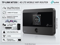 4G LTE Mobile WIFI Router 1.4INCH TFT Screen, Upto 150Mbs Download & 50Mbs UPload Speeds, SupportS 10 Devices Simultaneously, 1 x Sim Card Slot upto 32GB, WPA-PSK/WPA2-PSK, 2.4GHz, (106×66×16mm) [TP-LINK M7350]