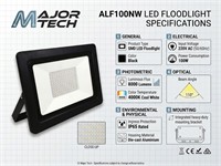 SMD LED Floodlight 220V 100W Cool White IP65 Black 110° Beam Angle 8000 Lumens 4000K [MAJ ALF100NW]