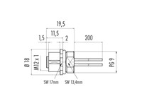 Circular Connected M12 A COD Panel Female 4 Pole PG9 With Single Wires 8A 250V IP67 [09-3432-433-04]