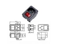 IEC C14M Inlet Snap-in with DPST 10A,250VAC Switch with Red Light. (Panel Cut Out = 39 x 27.5mm) [BDD IEC C14M SNAP-IN W/DPST RED]