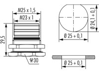 Circular Connector M23 Signal Panel Jam Nut Housing Male Thread. Rear Mounting. With Anti-Vibrating O Ring [7458000000]