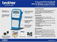 Brother P-Touch PH110 Handheld/ Mobile 2 Line Printer, 6-12mm Tape, QWERTY Keyboard - (9V Adapter Not Included) [BRH PTP-H110 BLUE]