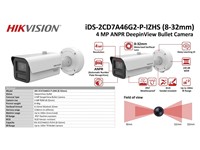 Hikvision Deepin View ANPR Bullet Camera 4MP Varifocal Lens 8-32mm, 100M IR,License Plate Recognition, 1/1.8" Progressive Scan CMOS, Max Res:2688×1520,150dB WDR, IR Wavelength:850nm, Built-in Memory Card Slot Upto 1TB, 1xRJ45 10/100/1000M, IP67 [HKV IDS-2CD7A46G2-P-IZHS 8-32MM]