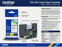 Brother TZE Blue on White Tape 12mm (8metres) [BRH TZE 233]