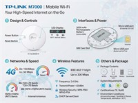 4G LTE Mobile WIFI Router upto 300Mbs, Supports WPA-PSK/WPA2-PSK, 2.4 GHz, 1 x Sim Card Slot, Can be Shared upto 10 Devices Simultaneously, (94×56.7×19.8 mm) [TP-LINK M7000]