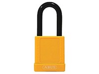 ABUS Industrial Safety Padlock Yellow , Aluminium Body , Width:40mm , Shackle Diameter:7mm , High Precision 6 Pin Cylinder , RH6 , Vertical Clearance:38mm, Locking Type:Key, Depth:20mm, Height:90mm, Intrinsically Safe, Key Retaining, Weight:110g [ABUS PADLOCK 74/40 YLW]