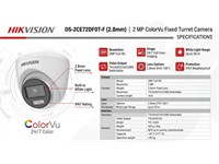 Hikvision ColorVu Turret Camera, 2MP 2.8mm Lens, 40M, Res:1920×1080, OSD menu, 3D DNR, true WDR, 4IN1 (4 signals switchable TVI/AHD/CVI/CVBS) , MAX:3W, Image Mode: STD/HIGH SAT, 12VDC, Brightness, Sharpness, 3D DNR, Mirror, Smart light, IP67 [HKV DS-2CE72DF0T-F (2.8MM)]