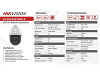 Hikvision AcuSense Network IR Speed Dome PTZ 4MP, 4.8~120mm, 150m IR, Max Res:2560×1440, 25xOptical Zoom Lens, 16x Digital Zoom, 1/2.8" Cmos, BLC, HLC, 3D DNR, WDR 120dB, 1xRJ45 10M/100M, 36VDC±25%, Max 24W PoE (802.3at) [HKV DS-2DE5425IWG-E]