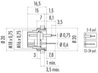 Mini Male Panel Mount Circular Connector 6P Front Fastened M16 DIP Solder Screw Lock IP67 [09-0123-90-06]