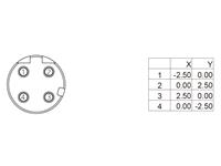 Circular Connector M12 D Code Female 4 Pole. Screw Lock Rear Panel Entry Front Fixing with 6mm x 1mm Ø PCB Contacts. PG9 - IP67 [PM12DF4R-P/9]