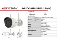 Hikvision Fixed Bullet Wi-Fi Network EXIR Camera 4MP 2.8mm Lens, 30M IR, 1/3"CMOS, Res:2560×1440, 3D DNR, 2 Antennas, WDR, 12VDC, 256Kbps~4Mbps, 1xRJ45 10M/100M, Built-in Mic & Speaker, Micro SD Card Slot Up to 512GB, 12VDC 0.5A, IP66 [HKV DS-2CV2041G2-IDW (2.8MM)]