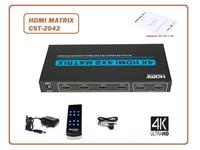 HDMI 4 X 2 MATRIX WITH EDID , 4K HDMI 1.4 ,3D ULTRA WITH AUDIO EXTRACTOR , CONNECT ANY 4 HDMI SOURCES TO ANY 2 HDMI DISPLAY OUTPUTS,INCLUDES 5V 2A PSU .REMOTE CONTROL AND IR RECEIVER. [HDMI MATRIX CST-2042]