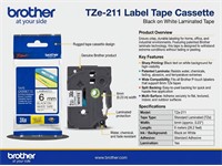 Brother TZE in Black on White tape 6mm (8metres) [BRH TZE 211]