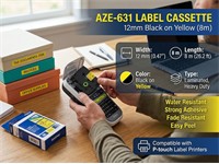 Brother Compatible Label Cartridge, TZE in Black on Yellow Tape 12mm (8metres), AZE-631 = BRH TZE 631 [AZE-631]