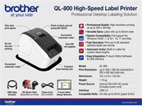 Brother Desktop Label Printer, Print Res:300x300dp, 125x213x142mm , 1.15kg , 220-240VAC , Opertaing System : Windows Vista® / Windows® 7- 8-8.1-10 [BRH QL800]
