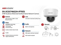 Hikvision AcuSense PTRZ Varifocal Dome Netwrk Camera 4MP 2.8~12mm Lens, 40m IR, 1/1.8" CMOS, CBR/VBR, ONVIF, BLC/ HLC, 3D DNR, WDR120dB, 1xRJ45 10M/100M, Alarm I/P & O/P, 12Vdc 1.05A, PoE:IEEE 802.3at, IK10 [HKV DS-2CD2746G2H-IPTRZS]