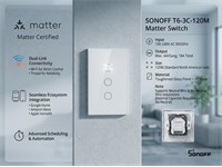 Wi-Fi Smart Wall Switch (3-GANG), 230 V AC, Supports Matter, Touch Control, Remote APP/Voice Control, Scheduling, Status Feedback, Works with Routers 2.4 GHz. No RF Control [SONOFF T6-3C-120M MATTER SWITCH]